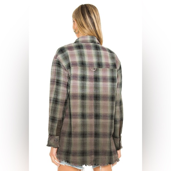 Free People Anneli Plaid Shirt Jacket in Spanish Olive - Picture 2 of 6